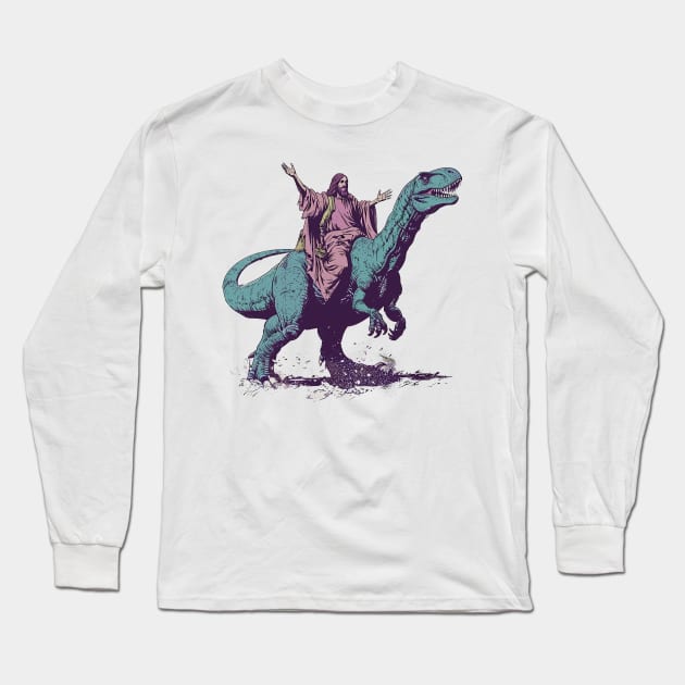 \ Jesus Riding A Dinosaur / Long Sleeve T-Shirt by DankFutura